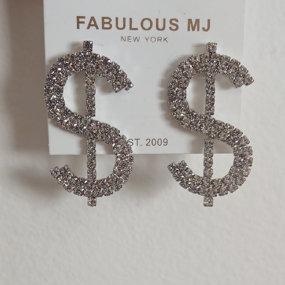 Elegant Women's Silver Dollar Sign Earrings